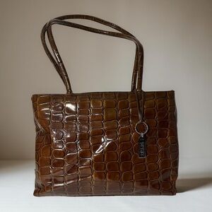 Esprit Brown Crocodile-Pattern Tote Bag